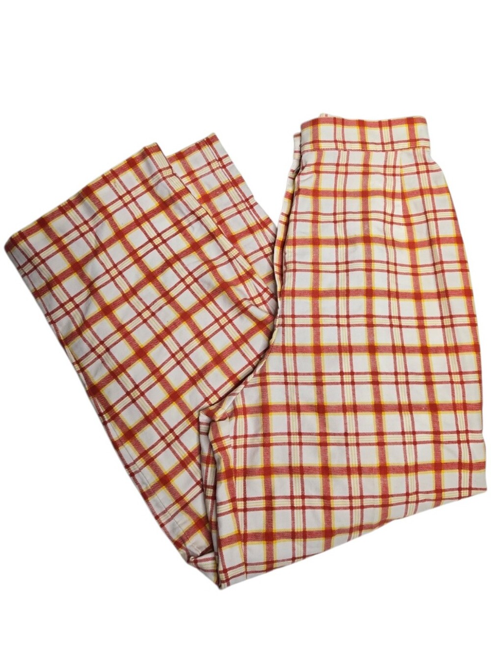 VINTAGE 60s red yellow plaid high waist straight ankle pants S